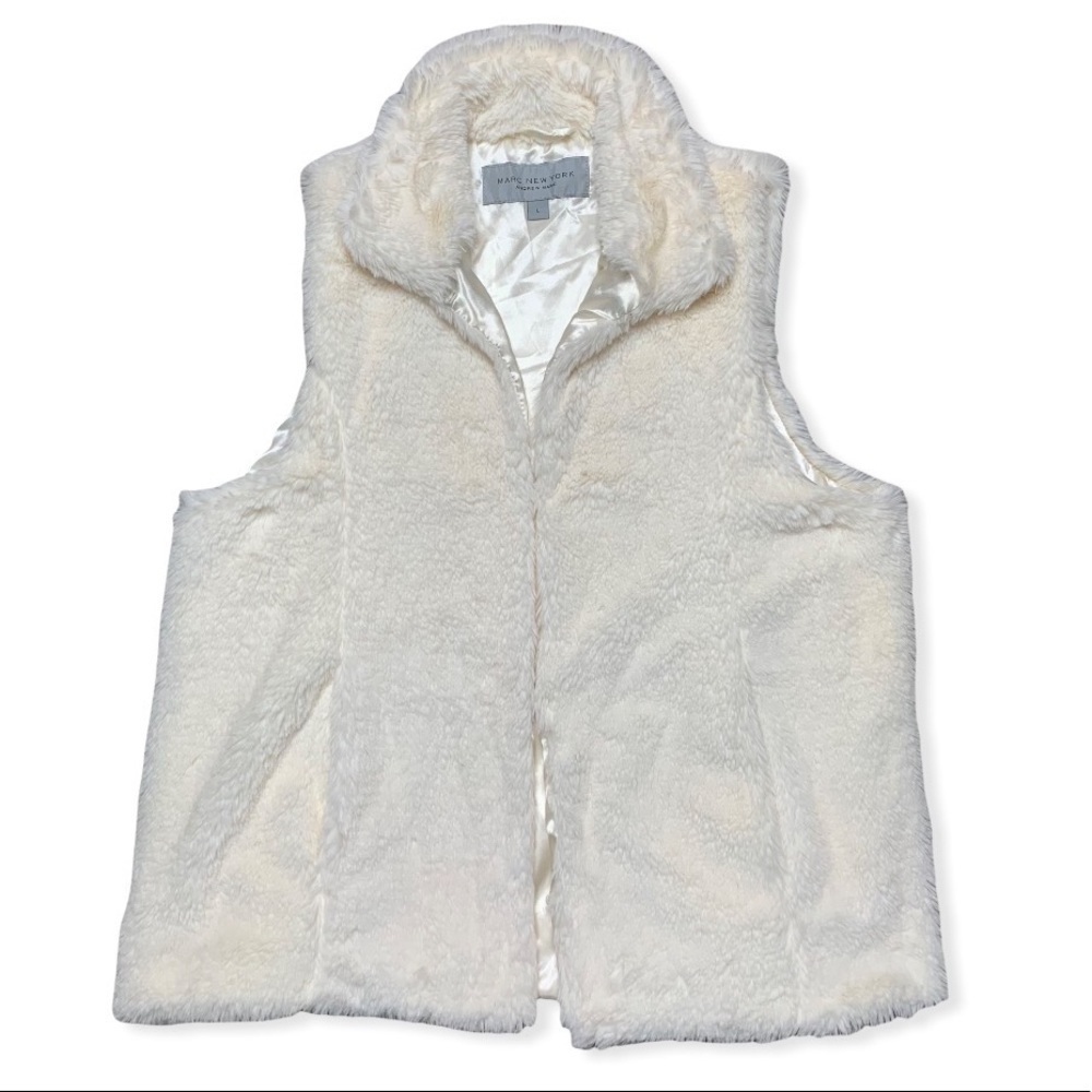 Andrew Marc New York Fluffy Off White Faux Fur Lined Vest Large